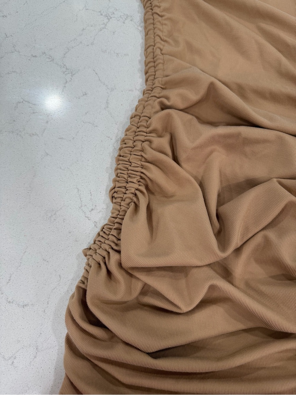 Style Rack Neutral Tan Sleeveless Ruched Side-Tie Mini - Picture 3 of 7